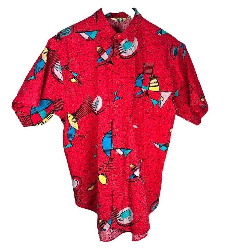 Vintage Street Closed Size Large Men Funky 89s 90s Memphis Era Camp Shirt Retro